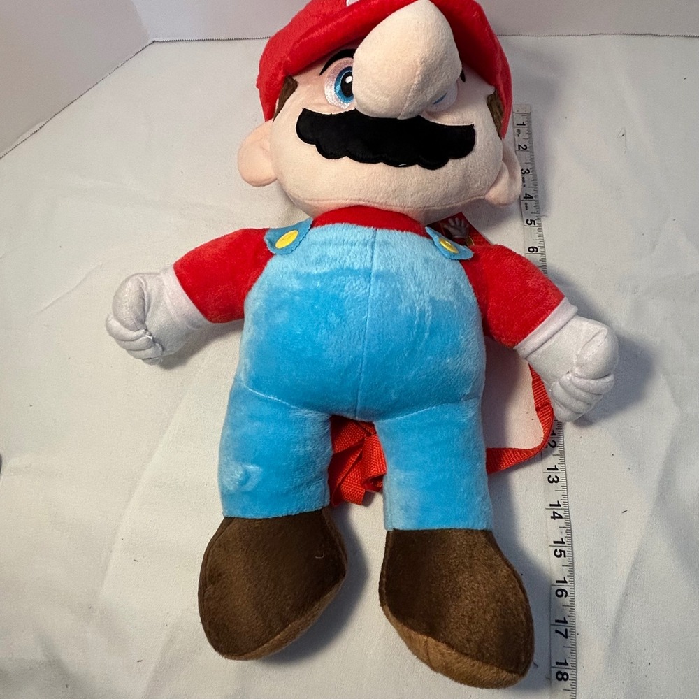 Super Mario Plush Backpack Red Blue‎ Overalls Nintendo Licensed Kids Toy - Picture 5 of 7